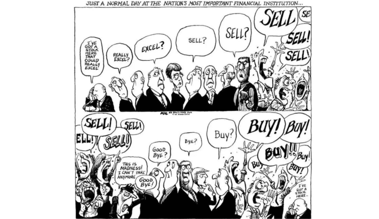 Charge mostra investidores confusos com a volatilidade do mercado