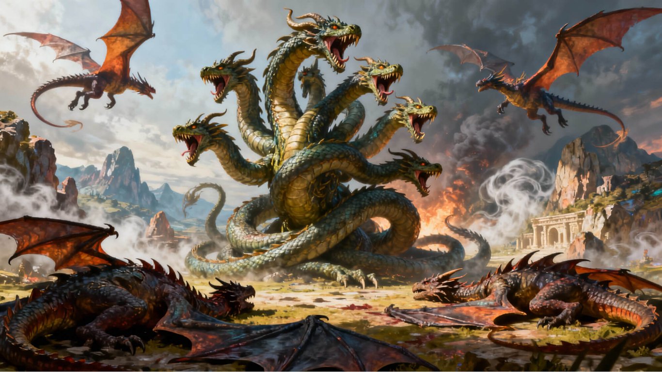 Hidra de Lerna, criatura da mitologia grega que se fortalece ao perder cabeças