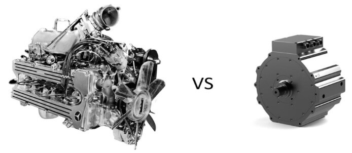 Motor a combustão versus motor elétrico.