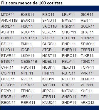 MTOF11, EXES11, FISD11 estão entre os FIIs com menos de 50 cotistas.