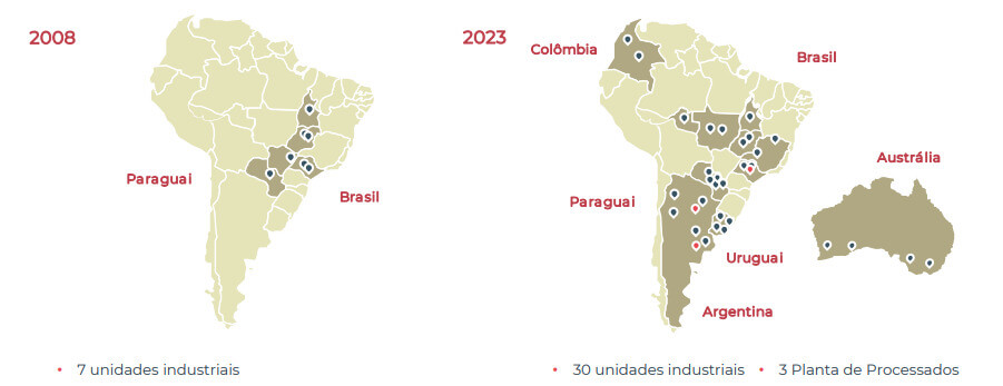 Localização das unidades industriais da Minerva.