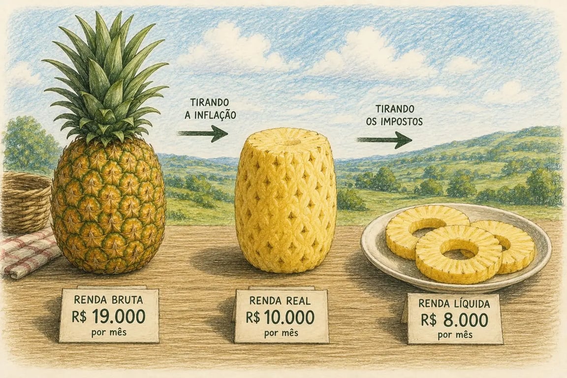 Um abacaxi in natura parece enorme, mas quando tiramos “a inflação” e “os impostos”, não vai durar nem dois dias)