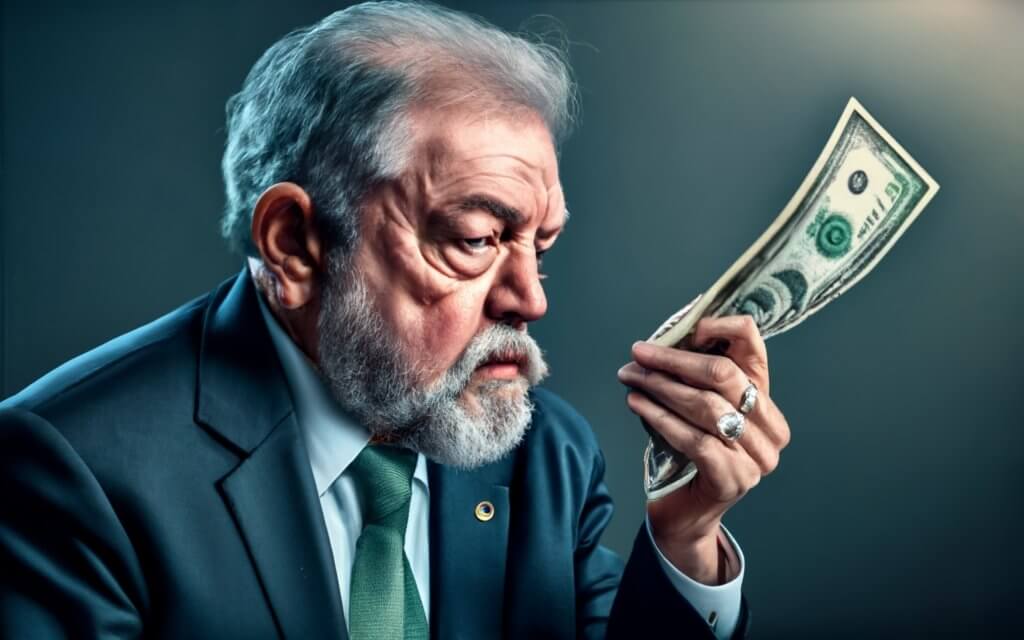 Homem mais velho segura nota de um dólar.