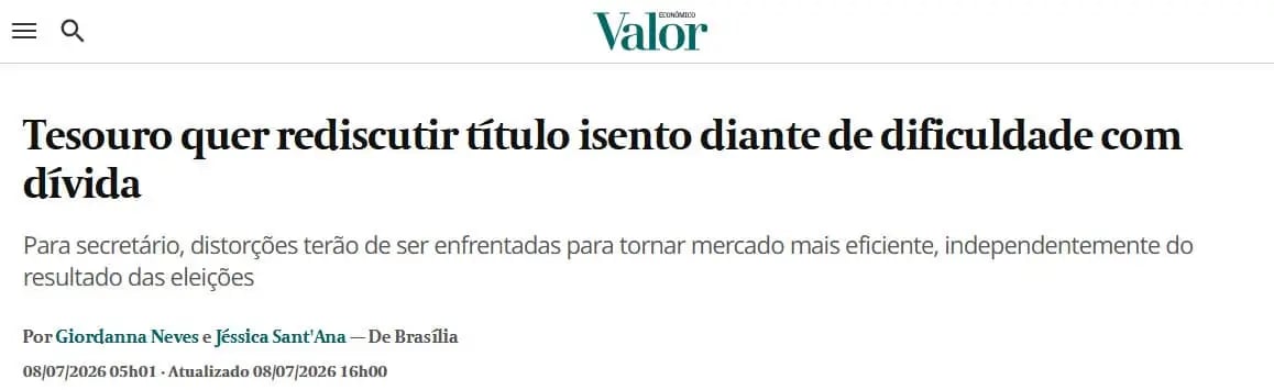 O Tesouro Nacional busca rediscutir a isenção de Imposto de Renda sobre títulos de dívida, citando dificuldades na gestão da dívida pública