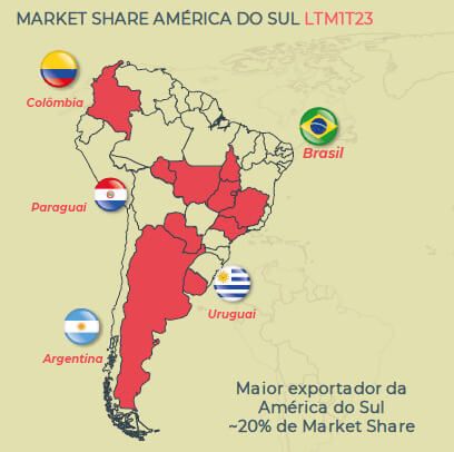 Distribuição geográfica das operações e market share na América do Sul
