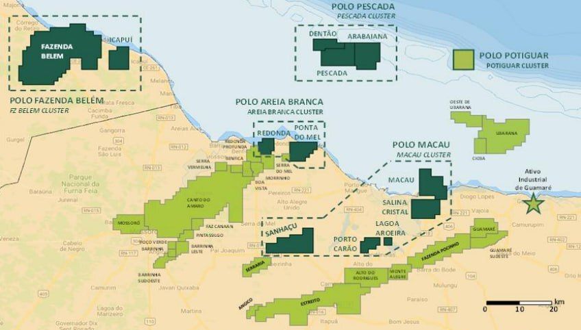 Localização campos produtores Polo Potiguar