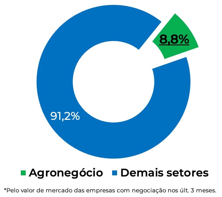 As empresas listadas que atuam no agro representam 8,8% do valor de mercado de todas as empresas da B3