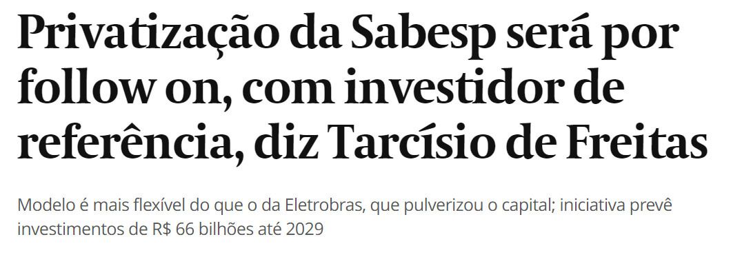 Ações da Sabesp fecham em baixa de 4,7% após fala de secretário de SP sobre  data para privatização ou capitalização - InfoMoney