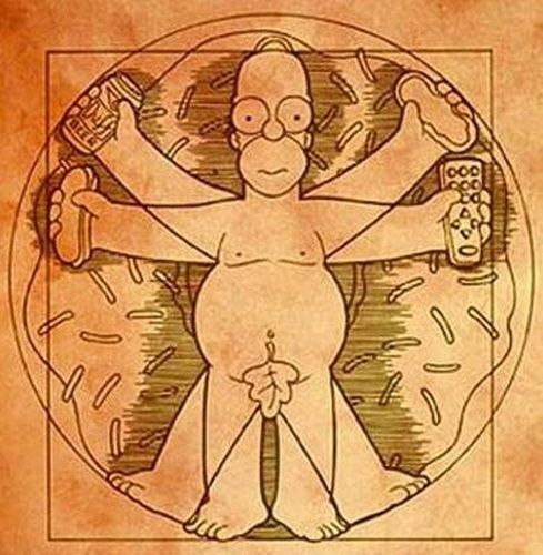 Homer Simpson ilustrado como o Homem Vitruviano de DaVinci.
