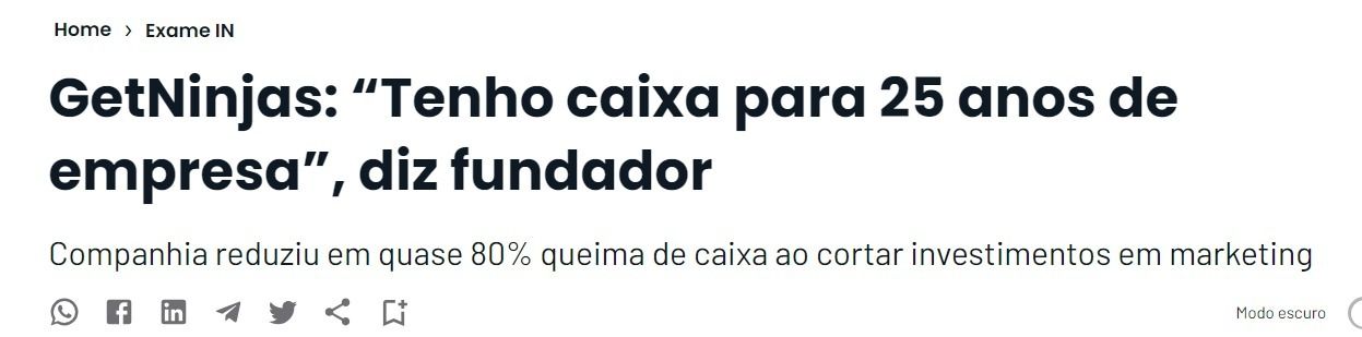 Manchete Exame: "GetNinjas: "Tenho caixa para 25 anos de empresa", diz fundador"