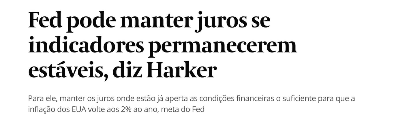 Manchete do Valor diz "Fed pode manter juros se indicadores permanecerem estáveis"