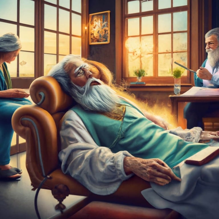 Ilustração de Deus deitado no divã