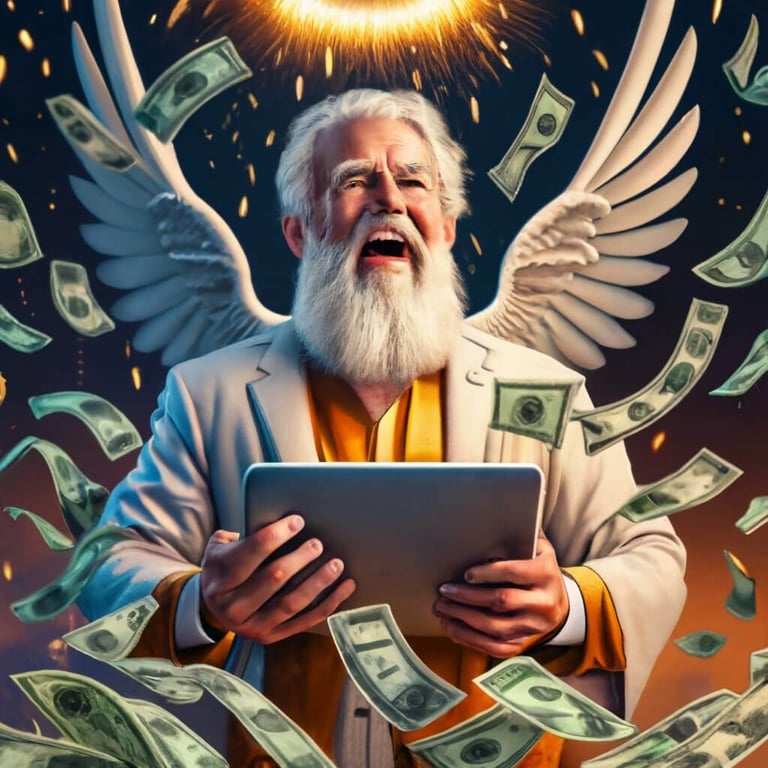 Ilustração de Deus ganhando dinheiro