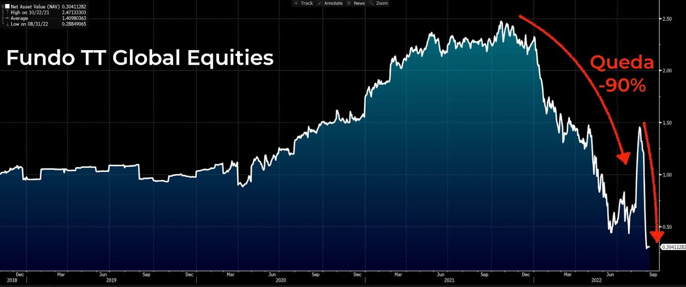 Gráfico apresenta desempenho do Fundo TT Global Equities.