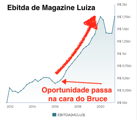 Gráfico mostra desempenho de Magazine Luiza.