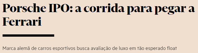 Matéria sobre o IPO da Porsche. 