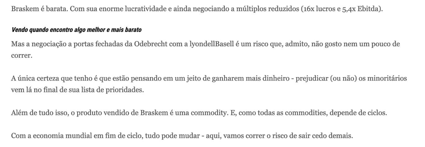 Considerações sobre Braskem.